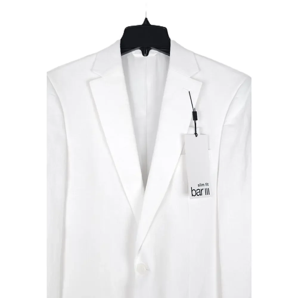 Bar III Mens Slim Fit Linen Sport Coat Blazer 40L White Solid NWT - Picture 4 of 7